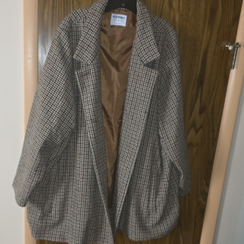 Old Navy Brown And Navy Tweed Blazer Coat Size 3x Womens